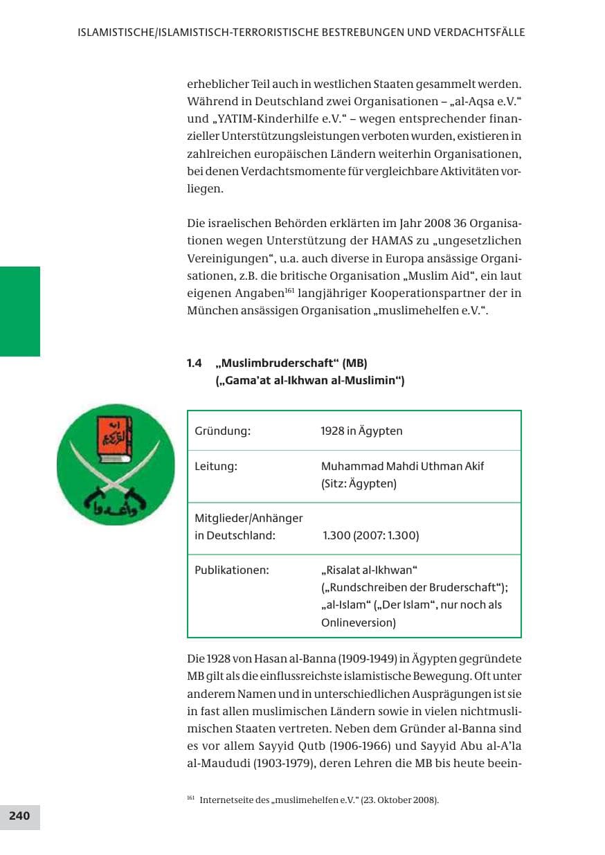 Seite 240 des Verfassungsschutzbericht 2008 Bund
