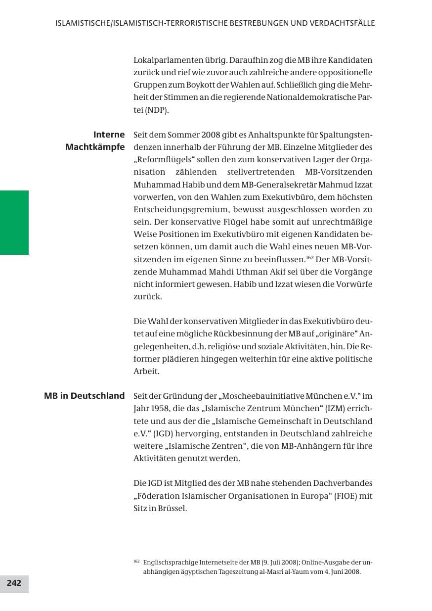 Seite 242 des Verfassungsschutzbericht 2008 Bund