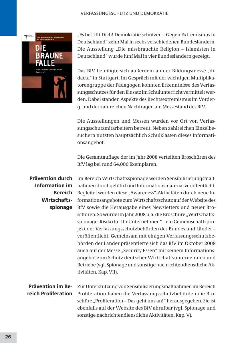 Seite 26 des Verfassungsschutzbericht 2008 Bund