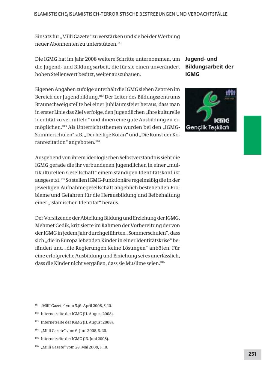 Seite 251 des Verfassungsschutzbericht 2008 Bund