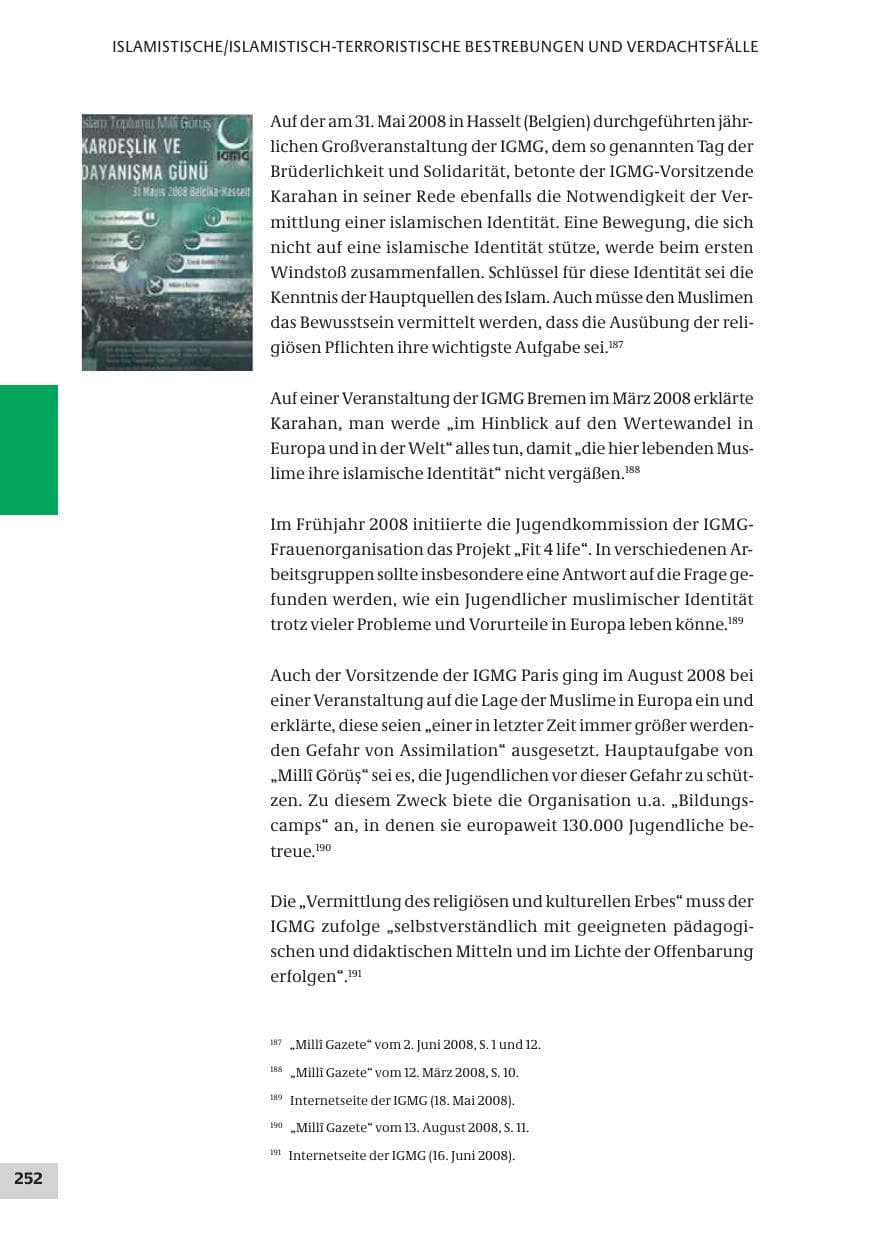 Seite 252 des Verfassungsschutzbericht 2008 Bund