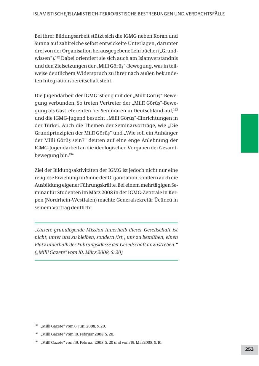 Seite 253 des Verfassungsschutzbericht 2008 Bund