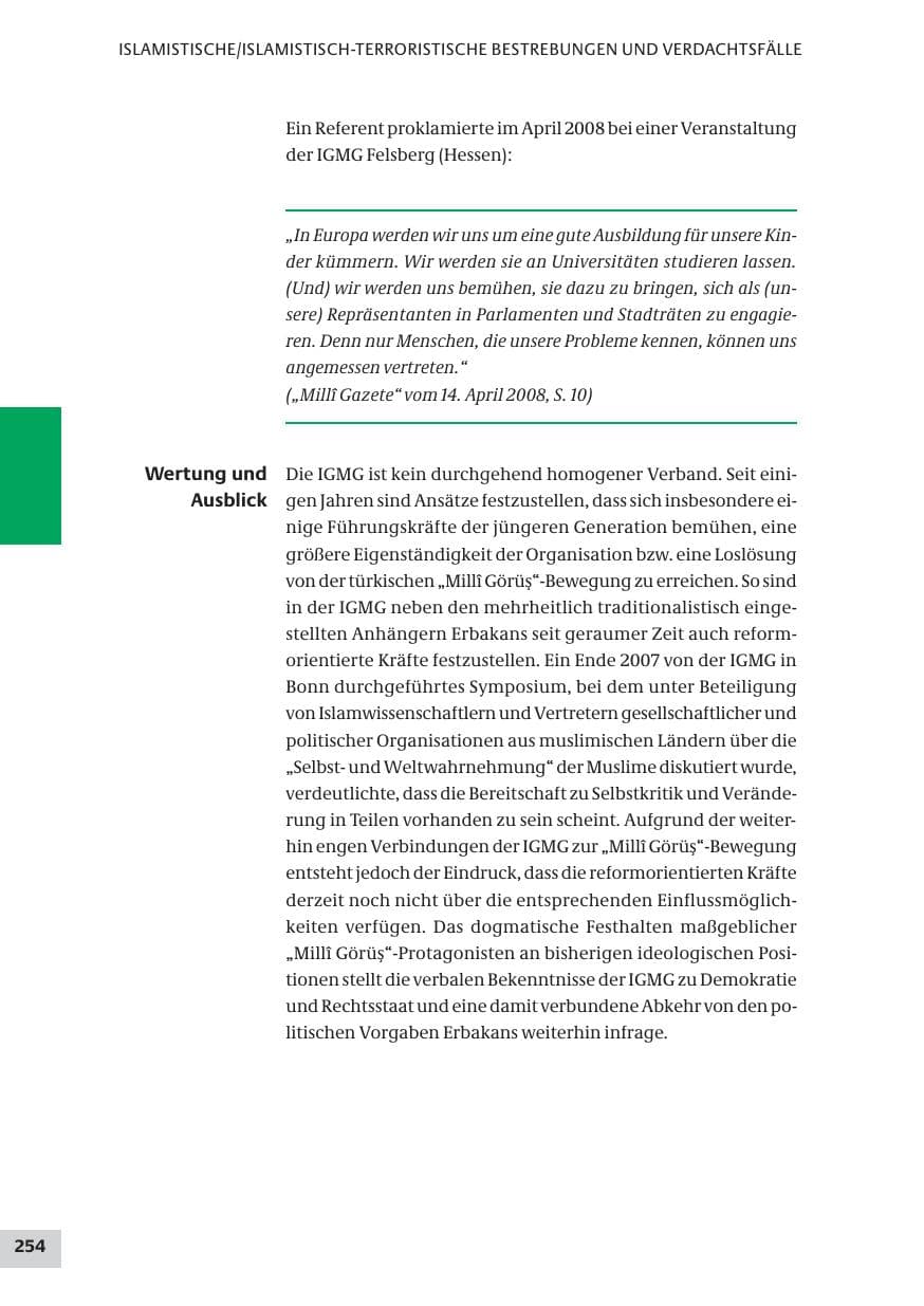 Seite 254 des Verfassungsschutzbericht 2008 Bund