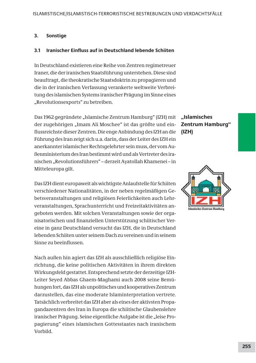 Seite 255 des Verfassungsschutzbericht 2008 Bund