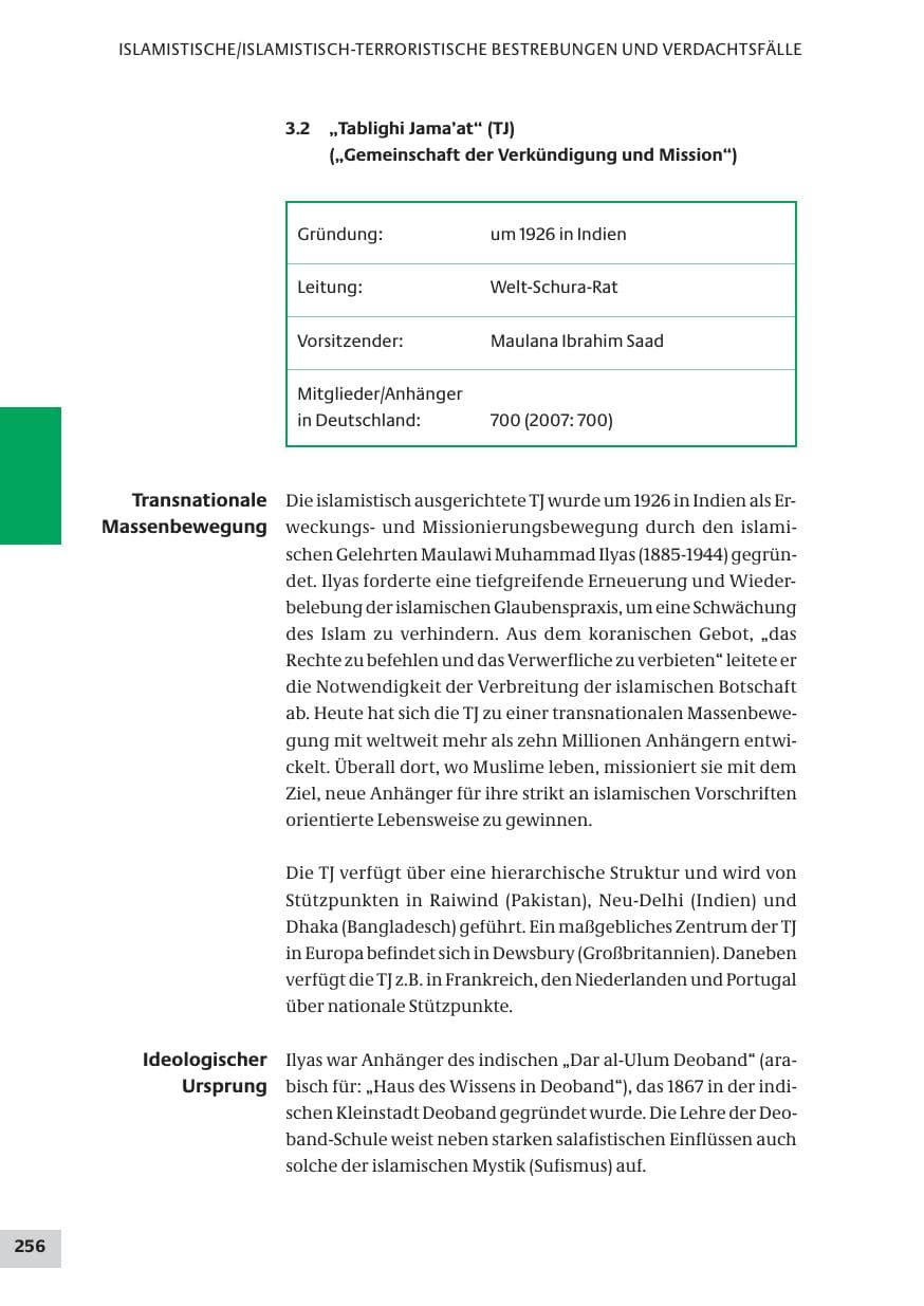 Seite 256 des Verfassungsschutzbericht 2008 Bund