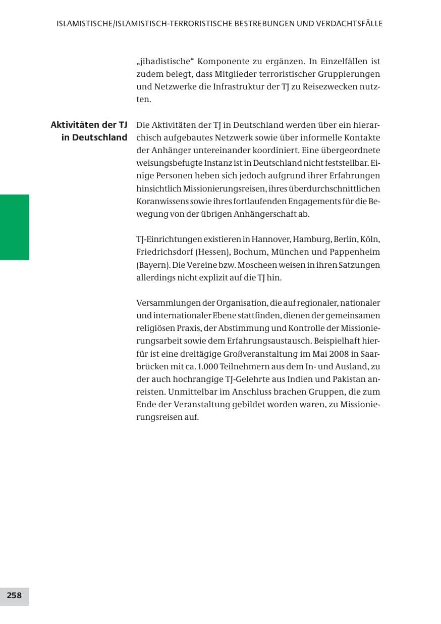 Seite 258 des Verfassungsschutzbericht 2008 Bund