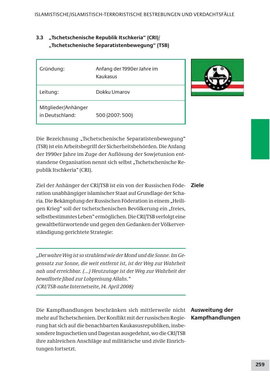 Seite 259 des Verfassungsschutzbericht 2008 Bund