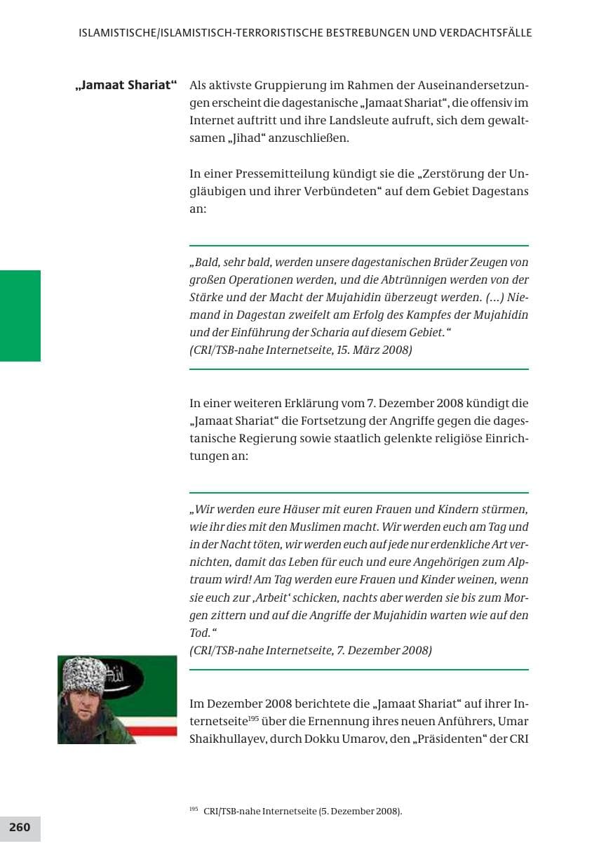 Seite 260 des Verfassungsschutzbericht 2008 Bund