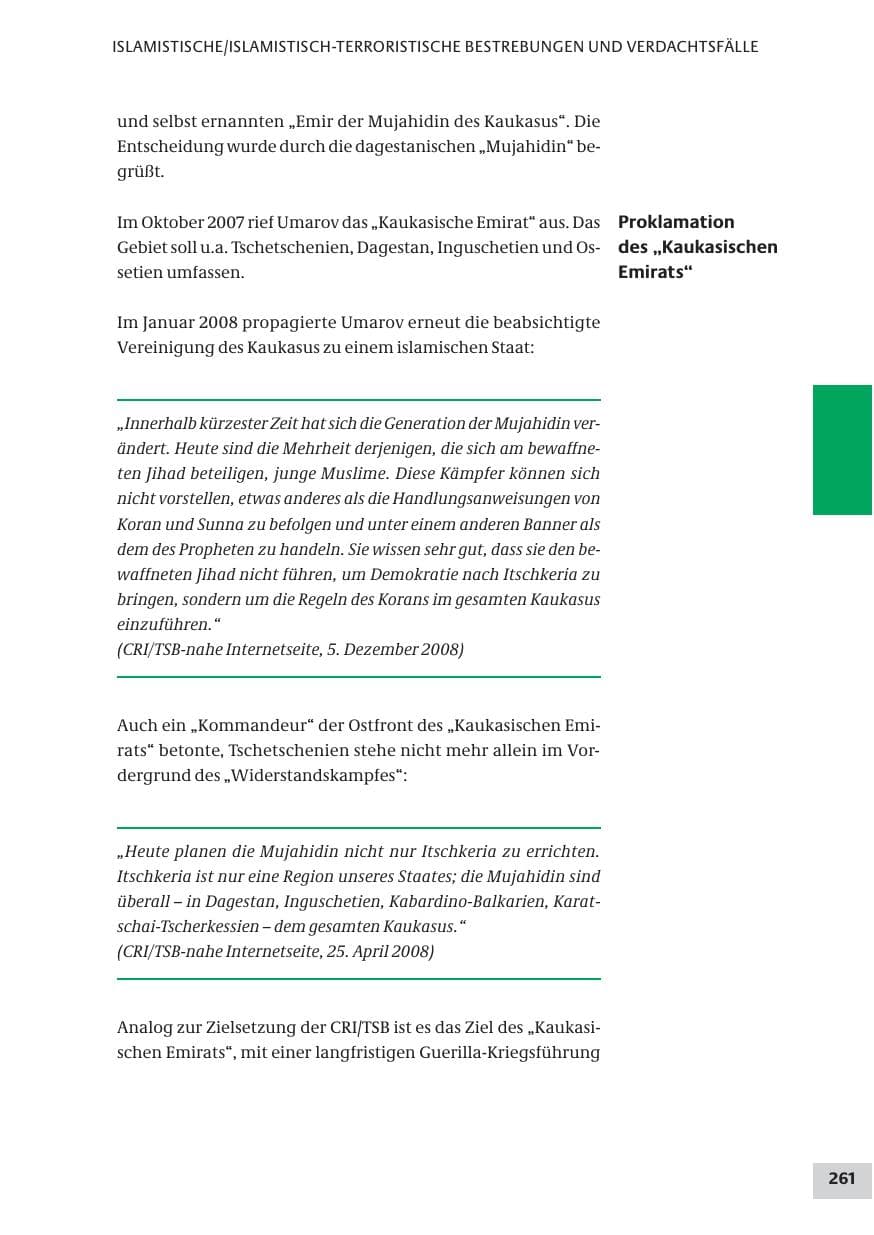 Seite 261 des Verfassungsschutzbericht 2008 Bund