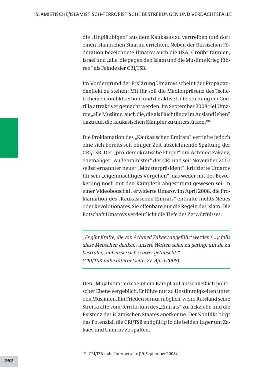 Seite 262 des Verfassungsschutzbericht 2008 Bund