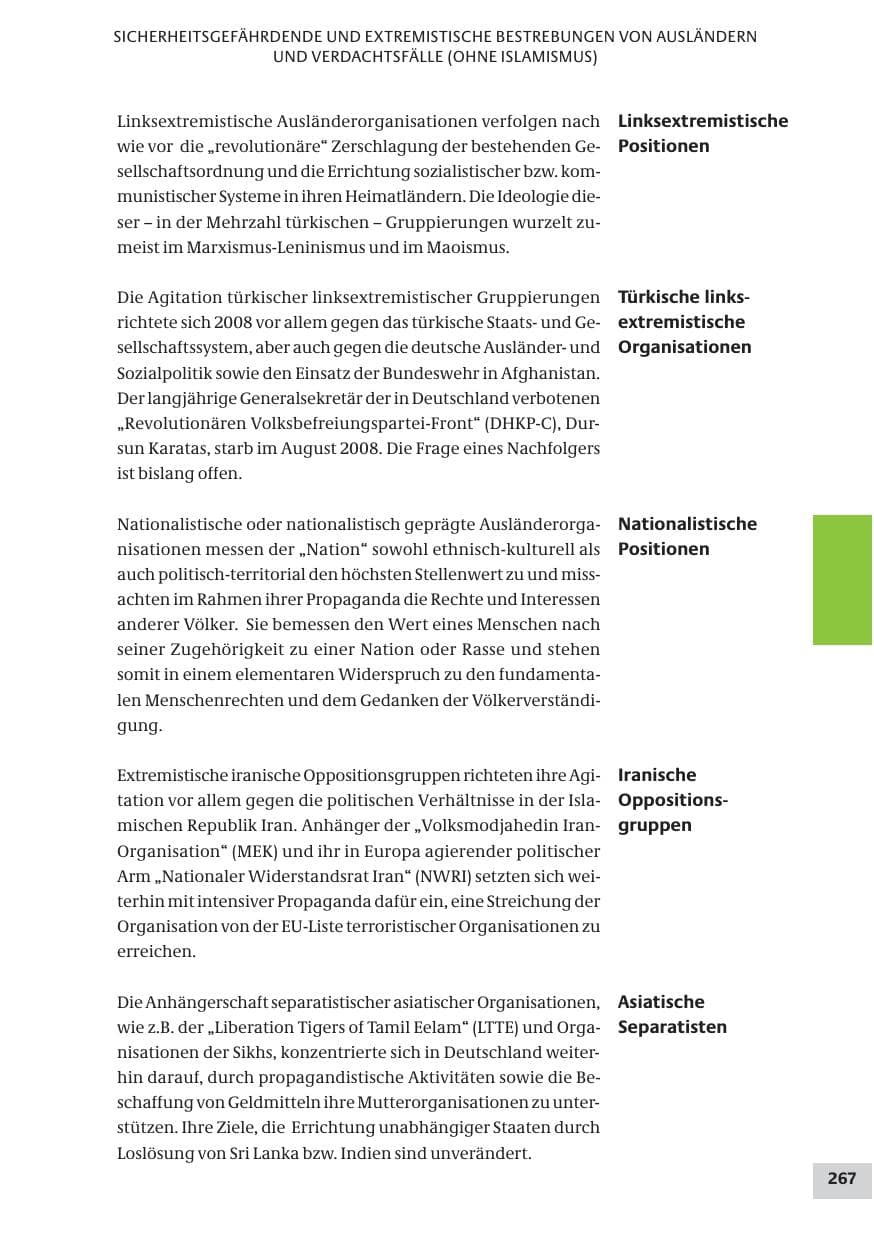 Seite 267 des Verfassungsschutzbericht 2008 Bund