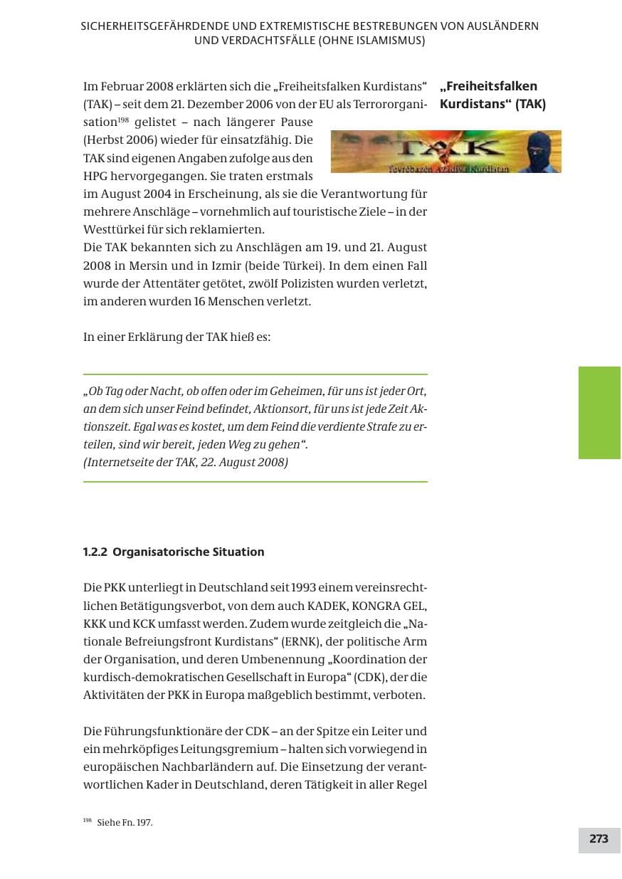 Seite 273 des Verfassungsschutzbericht 2008 Bund