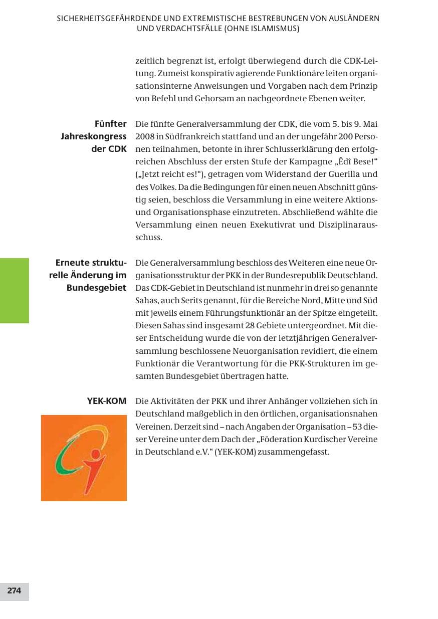 Seite 274 des Verfassungsschutzbericht 2008 Bund