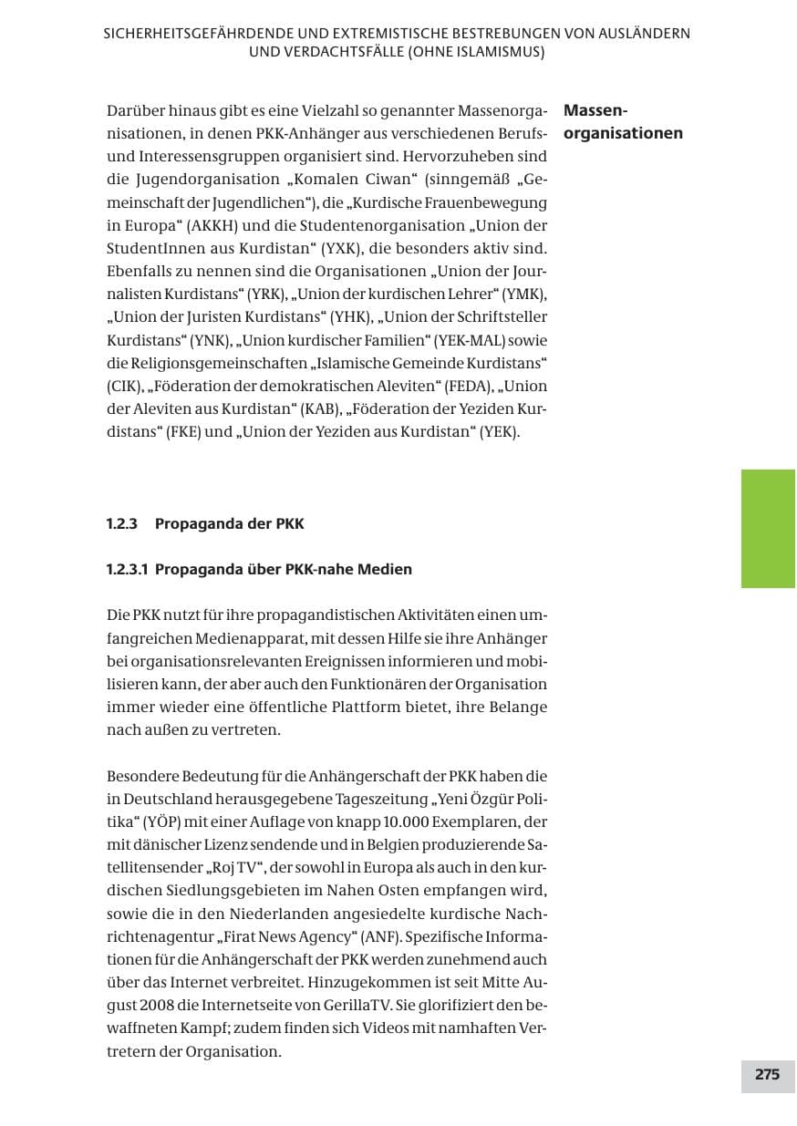 Seite 275 des Verfassungsschutzbericht 2008 Bund