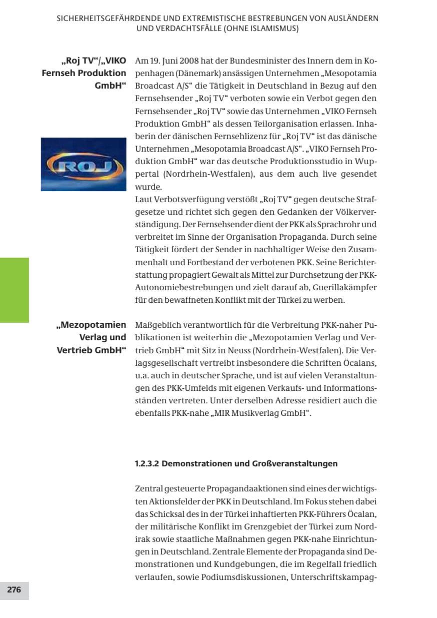 Seite 276 des Verfassungsschutzbericht 2008 Bund