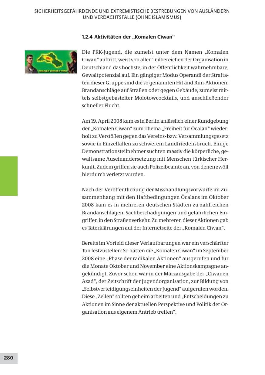 Seite 280 des Verfassungsschutzbericht 2008 Bund