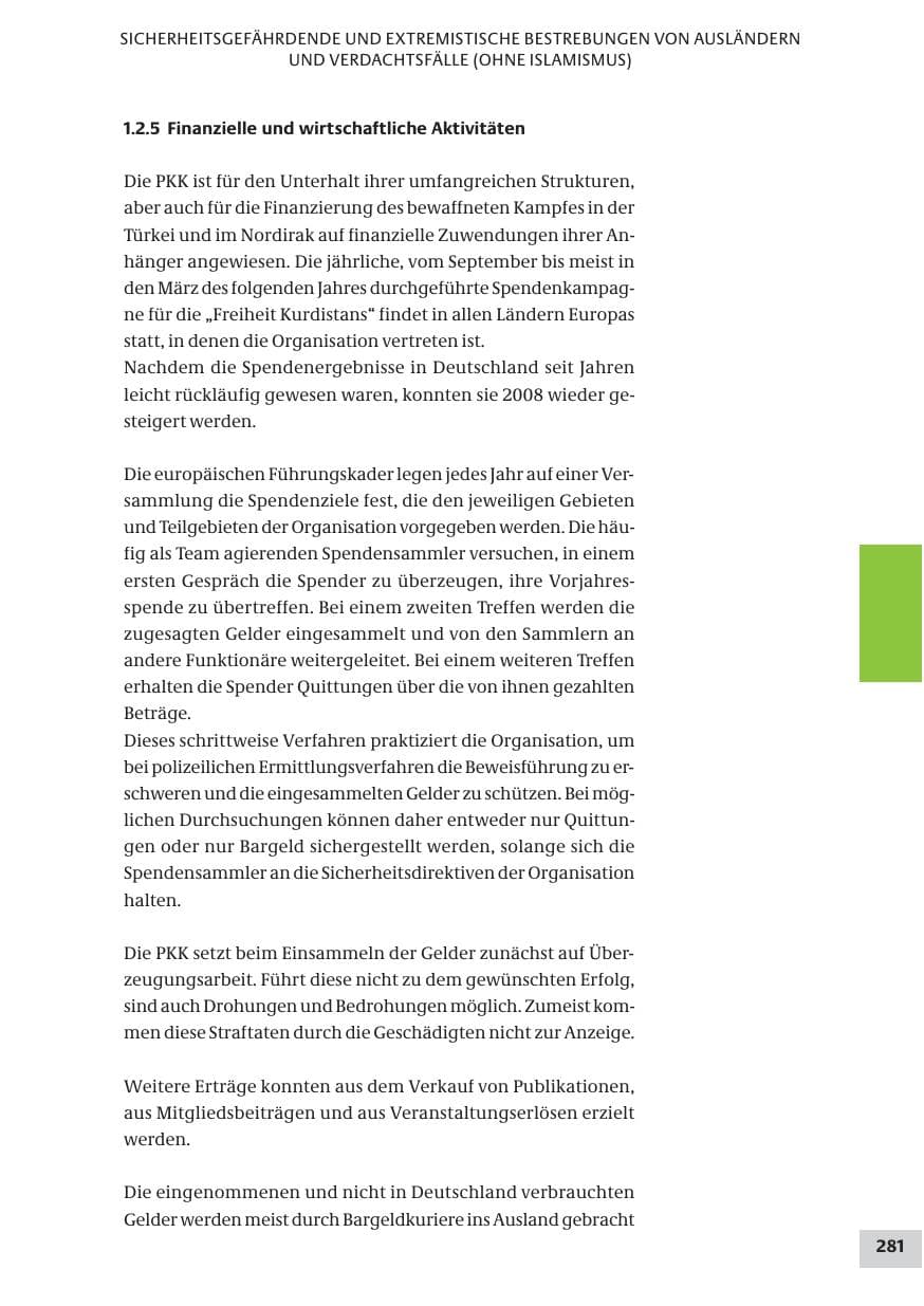 Seite 281 des Verfassungsschutzbericht 2008 Bund