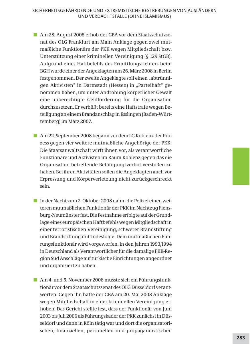 Seite 283 des Verfassungsschutzbericht 2008 Bund