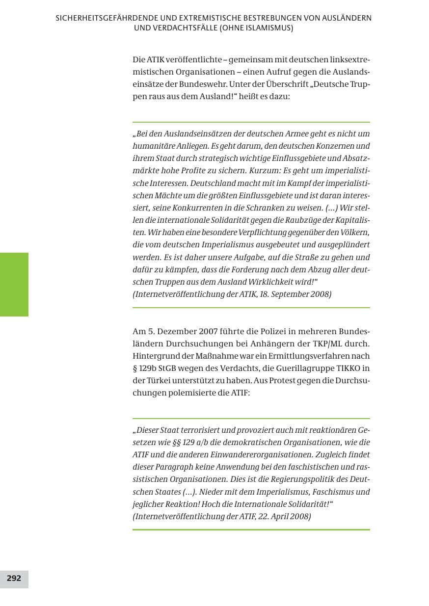 Seite 292 des Verfassungsschutzbericht 2008 Bund
