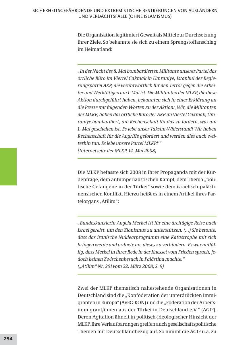 Seite 294 des Verfassungsschutzbericht 2008 Bund