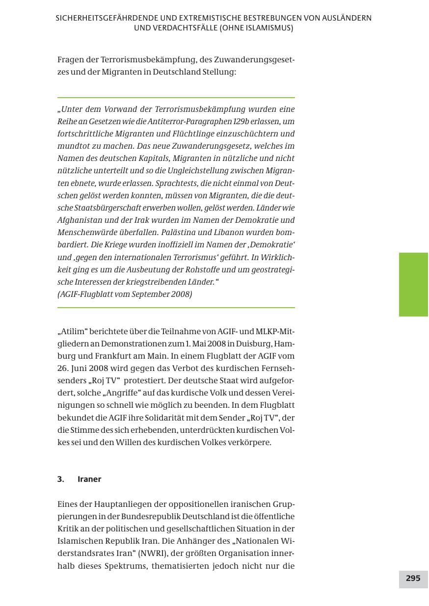 Seite 295 des Verfassungsschutzbericht 2008 Bund