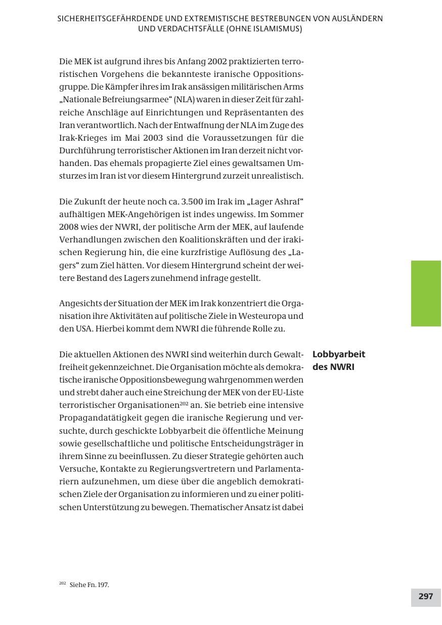 Seite 297 des Verfassungsschutzbericht 2008 Bund