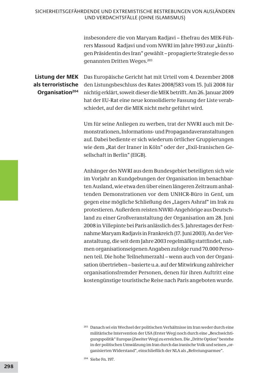 Seite 298 des Verfassungsschutzbericht 2008 Bund