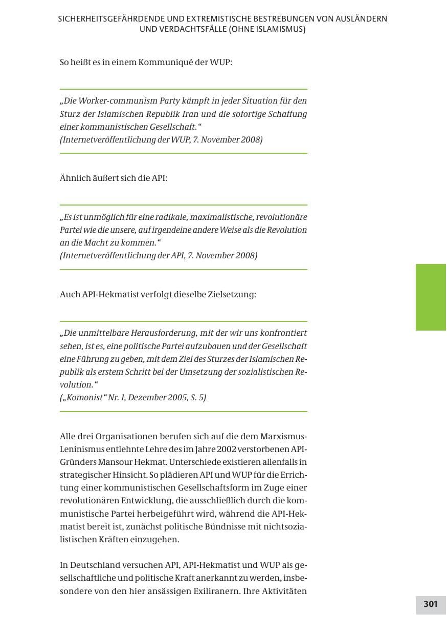 Seite 301 des Verfassungsschutzbericht 2008 Bund
