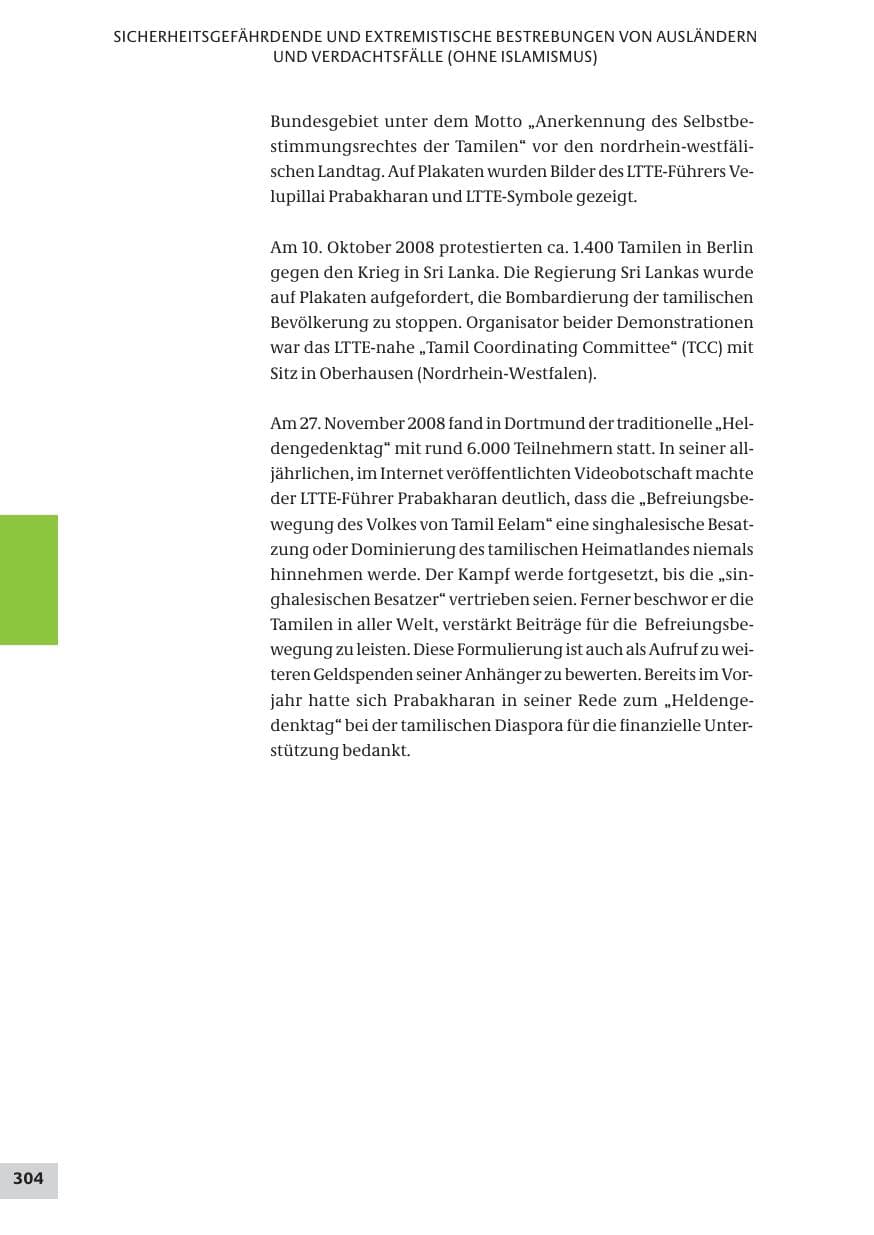 Seite 304 des Verfassungsschutzbericht 2008 Bund