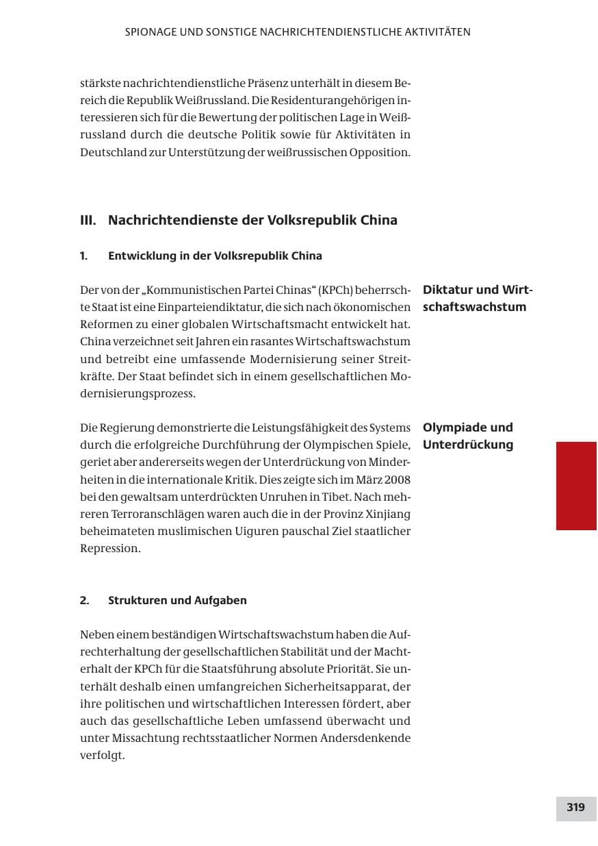 Seite 319 des Verfassungsschutzbericht 2008 Bund