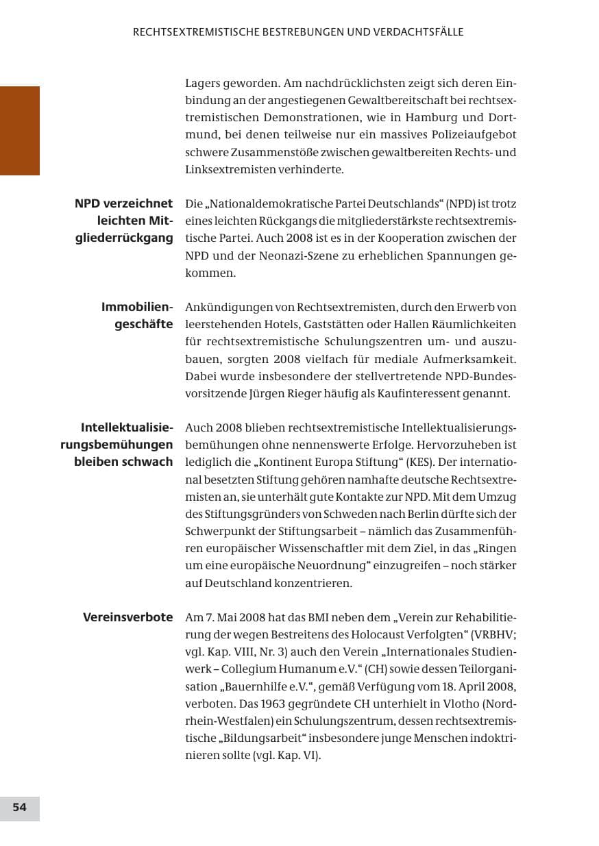 Seite 54 des Verfassungsschutzbericht 2008 Bund