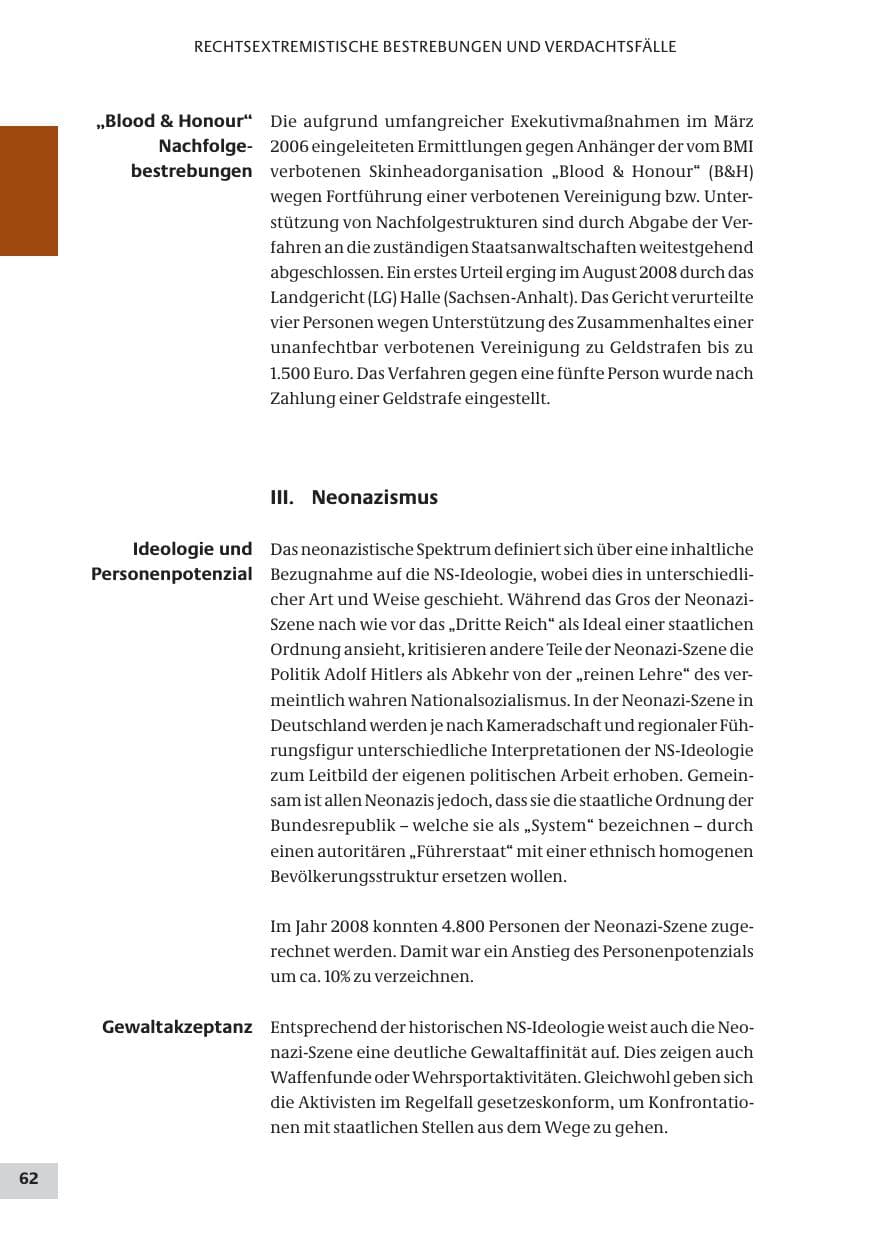 Seite 62 des Verfassungsschutzbericht 2008 Bund