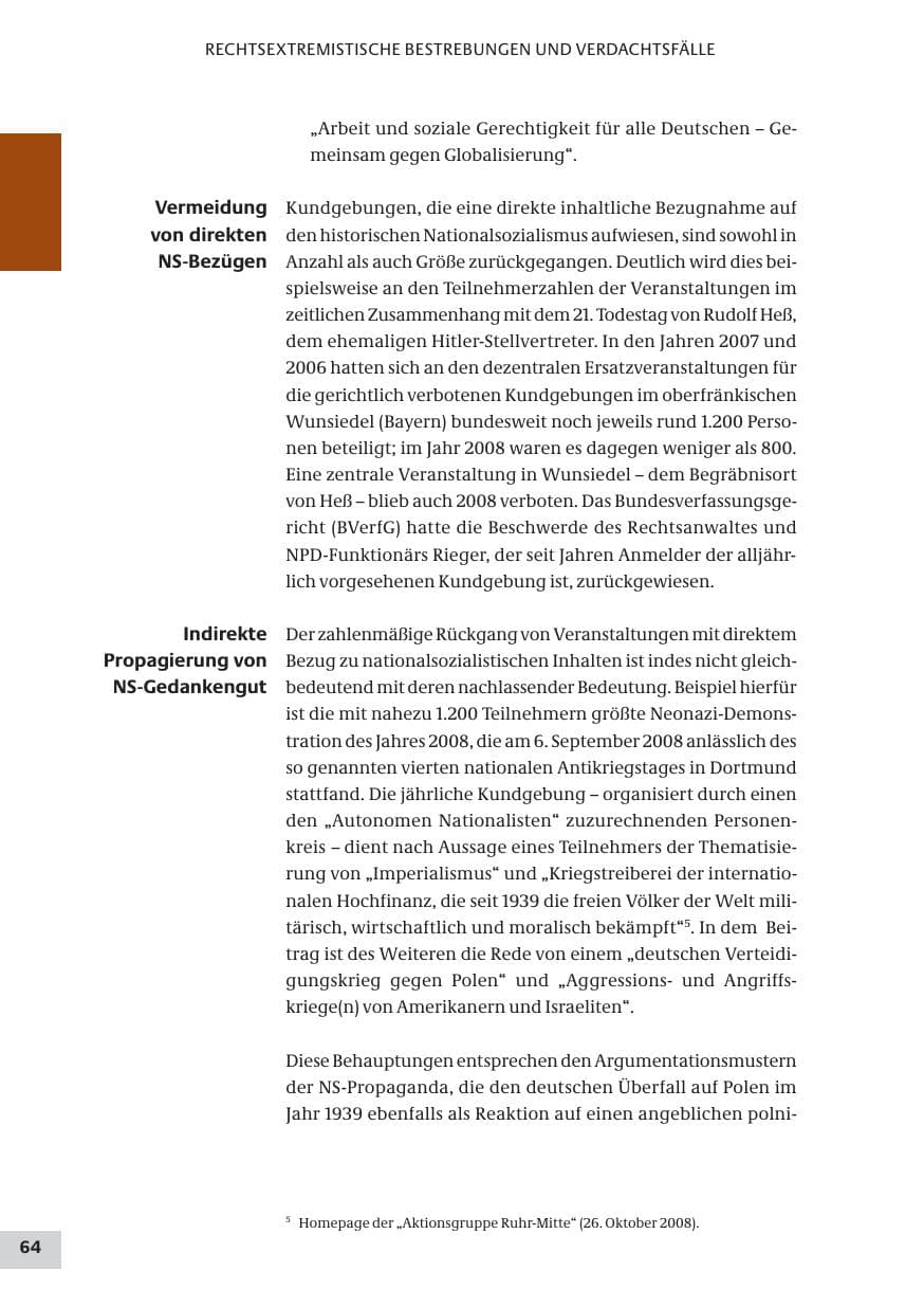 Seite 64 des Verfassungsschutzbericht 2008 Bund