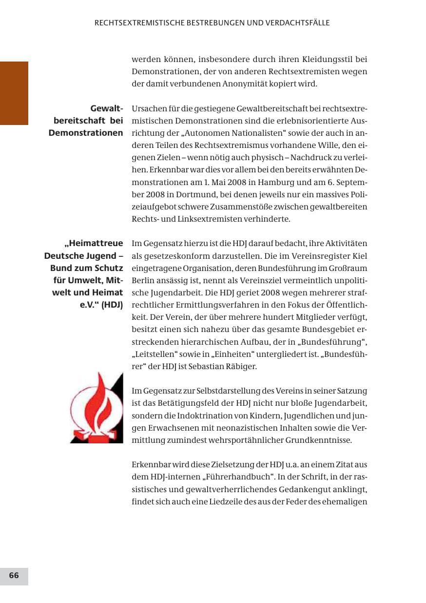 Seite 66 des Verfassungsschutzbericht 2008 Bund
