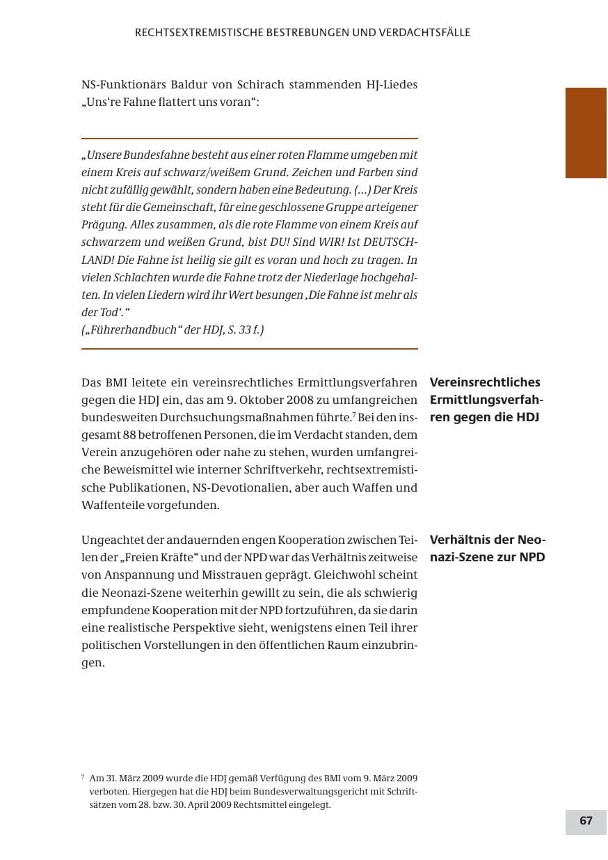 Seite 67 des Verfassungsschutzbericht 2008 Bund