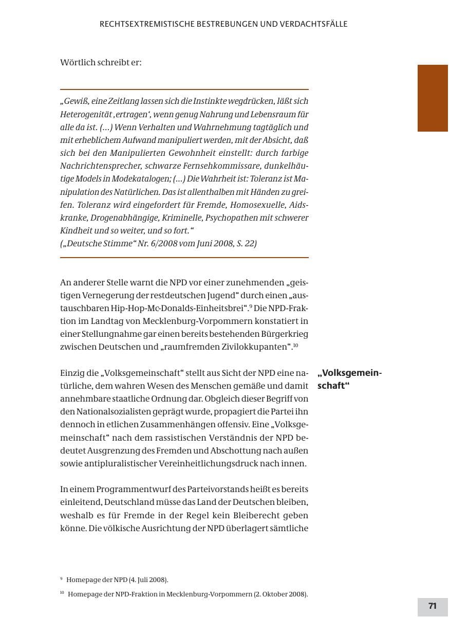 Seite 71 des Verfassungsschutzbericht 2008 Bund