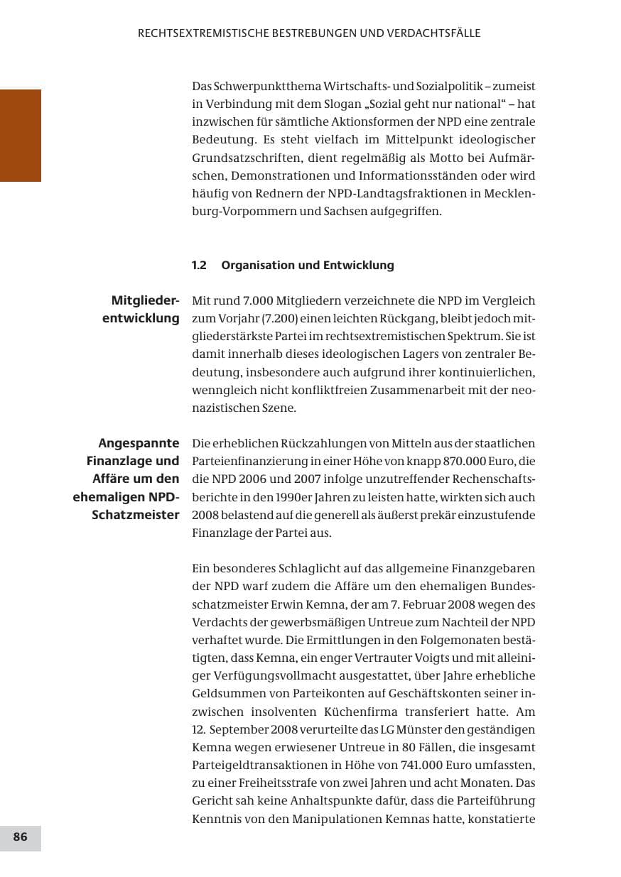 Seite 86 des Verfassungsschutzbericht 2008 Bund