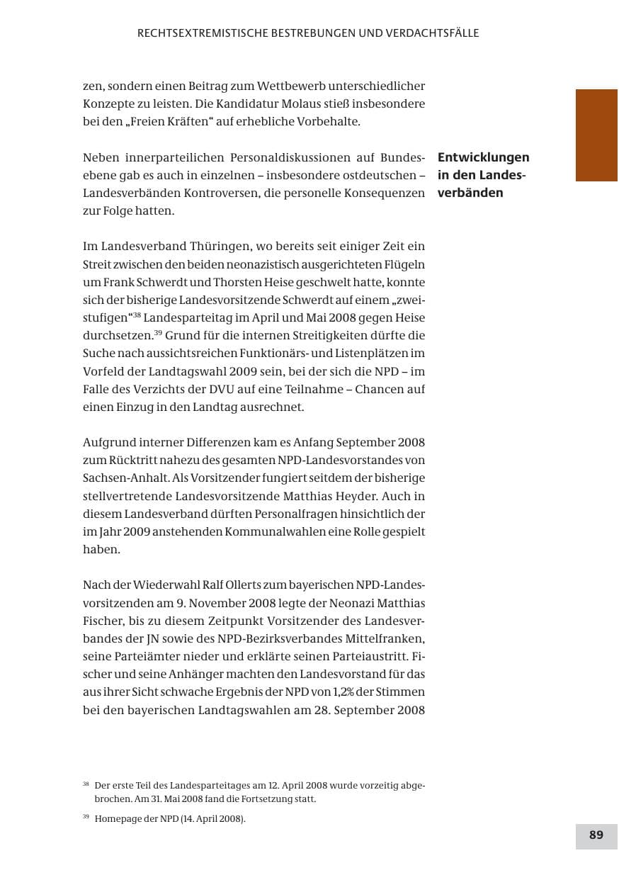 Seite 89 des Verfassungsschutzbericht 2008 Bund