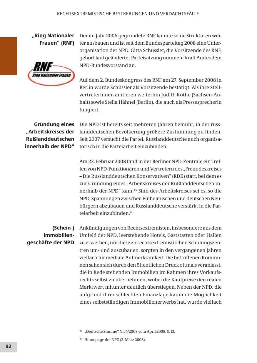 Seite 92 des Verfassungsschutzbericht 2008 Bund