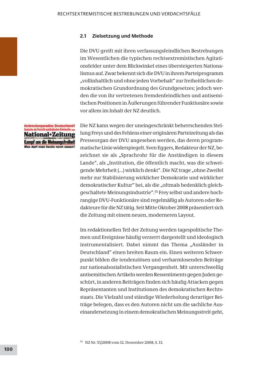 Seite 100 des Verfassungsschutzbericht 2008 Bund