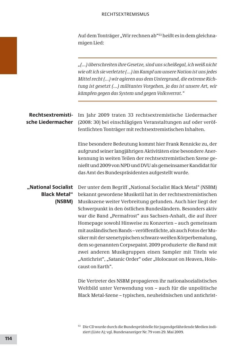Seite 114 des Verfassungsschutzbericht 2009 Bund