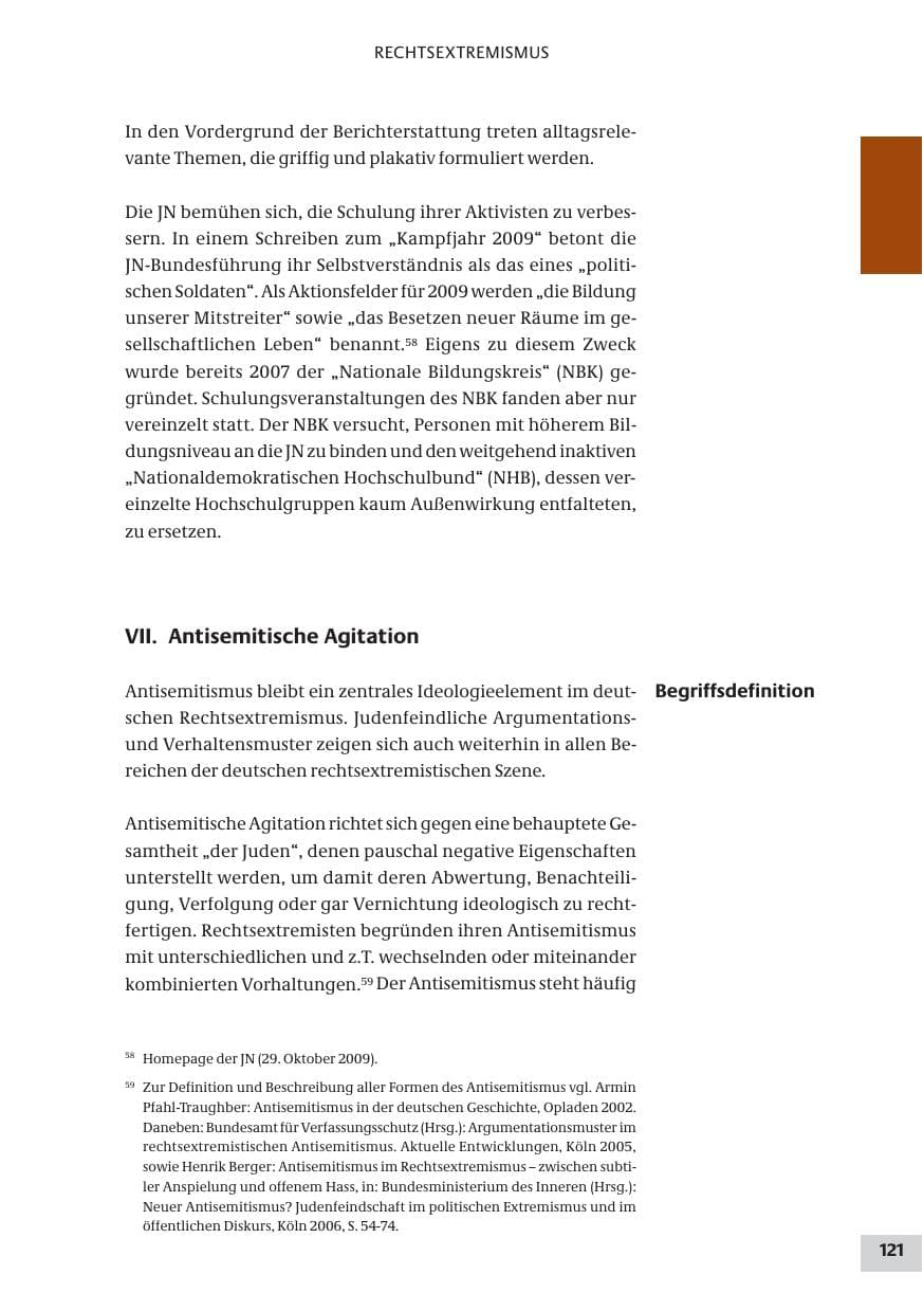 Seite 121 des Verfassungsschutzbericht 2009 Bund