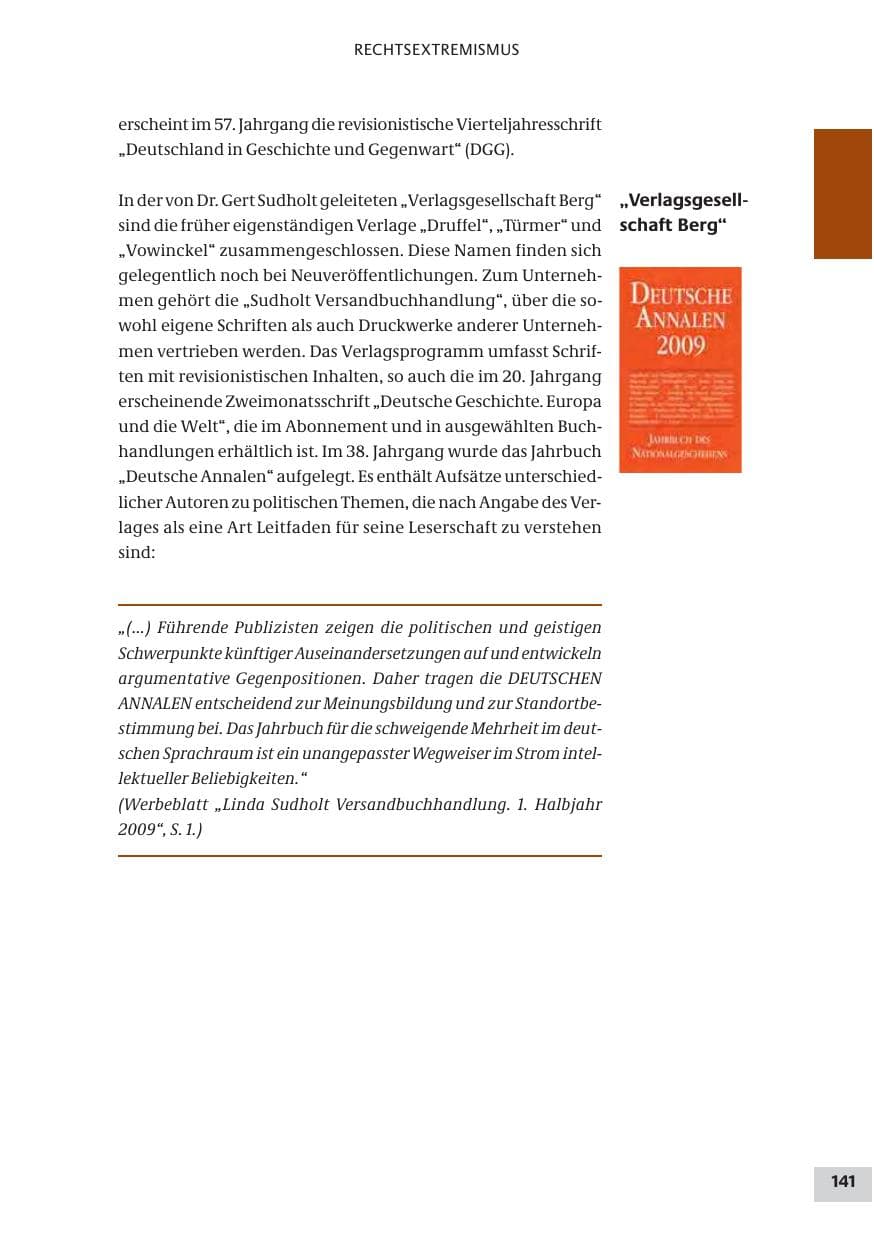 Seite 141 des Verfassungsschutzbericht 2009 Bund
