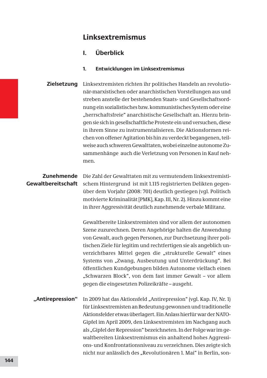 Seite 144 des Verfassungsschutzbericht 2009 Bund