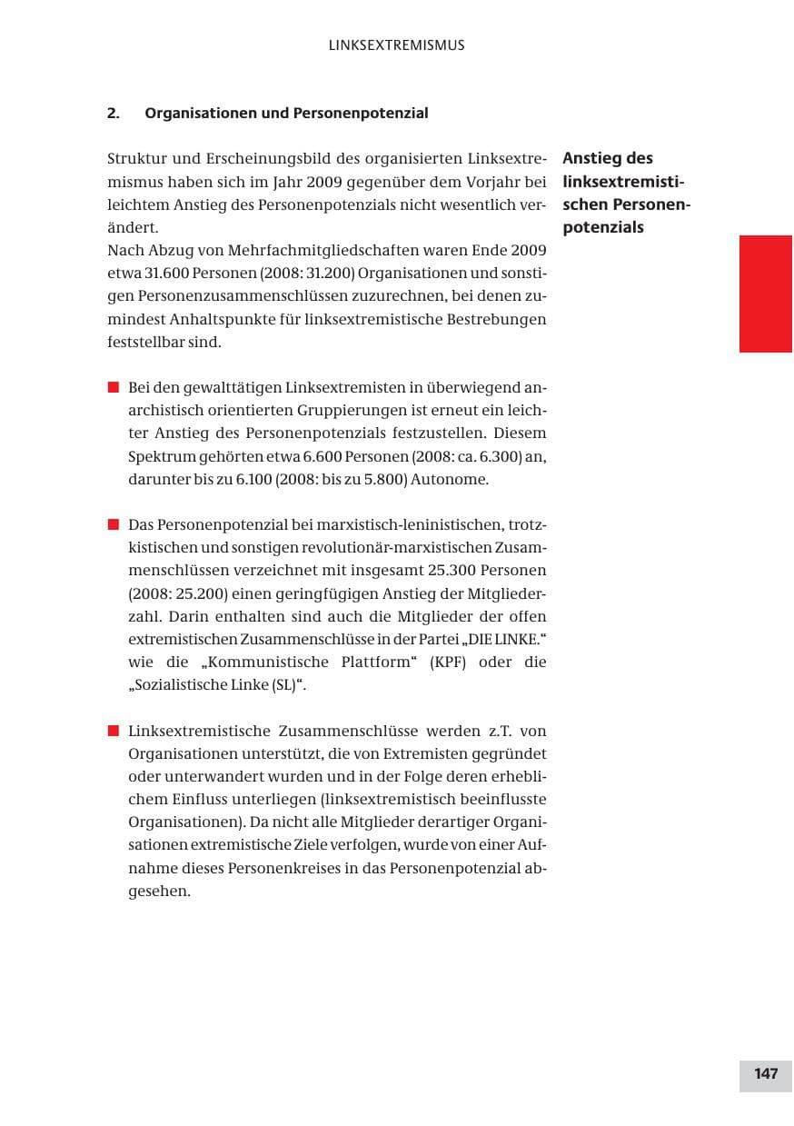 Seite 147 des Verfassungsschutzbericht 2009 Bund