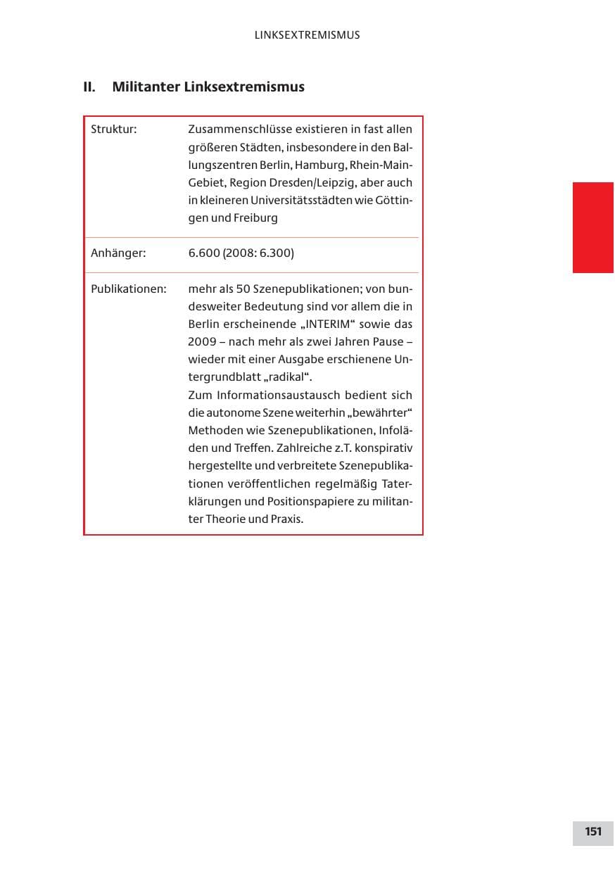 Seite 151 des Verfassungsschutzbericht 2009 Bund