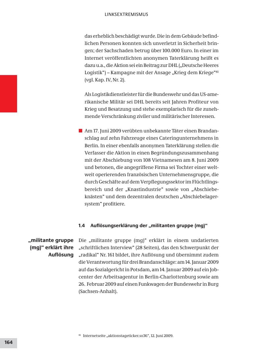 Seite 164 des Verfassungsschutzbericht 2009 Bund