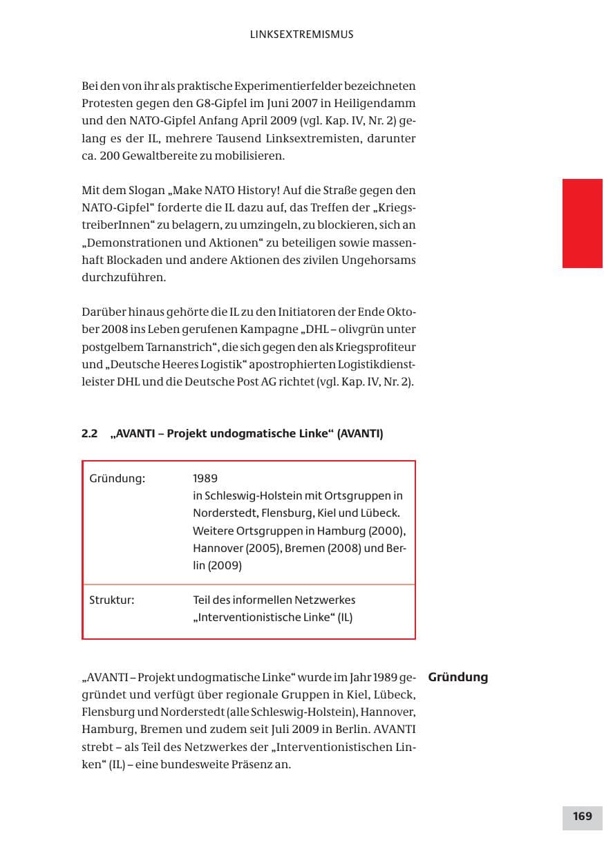 Seite 169 des Verfassungsschutzbericht 2009 Bund