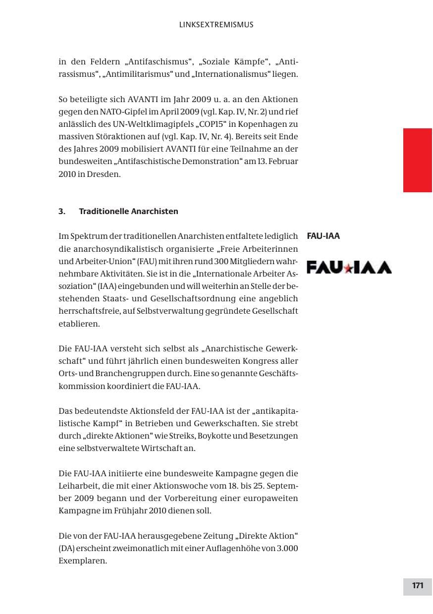 Seite 171 des Verfassungsschutzbericht 2009 Bund