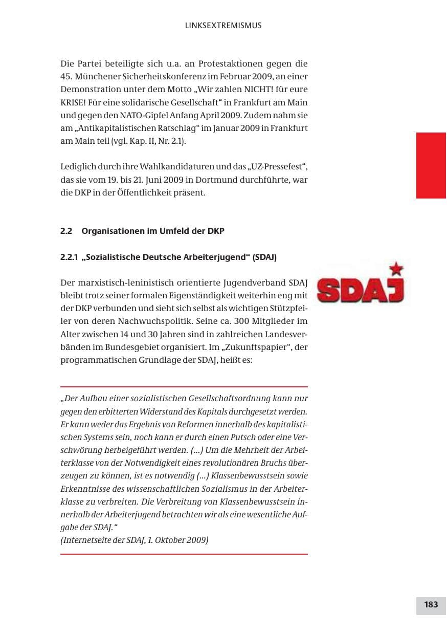 Seite 183 des Verfassungsschutzbericht 2009 Bund